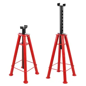 Heavy Duty Adjustable Pipe Jack Stand Pair – 2500 lbs Capacity, 28-52" Height, V-Head, Folding Support, Carbon Steel, Secure Stability, For Welding & Automotive, Red