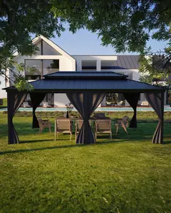 Outdoor Gazebo 12x20 Hardtop, Pergolas and Gazebos Clearance, Aluminum Frame Pavilion with Double Roof, Canopy Tent, Mosquito Netting & Privacy Curtains for Patio, Garden, Deck