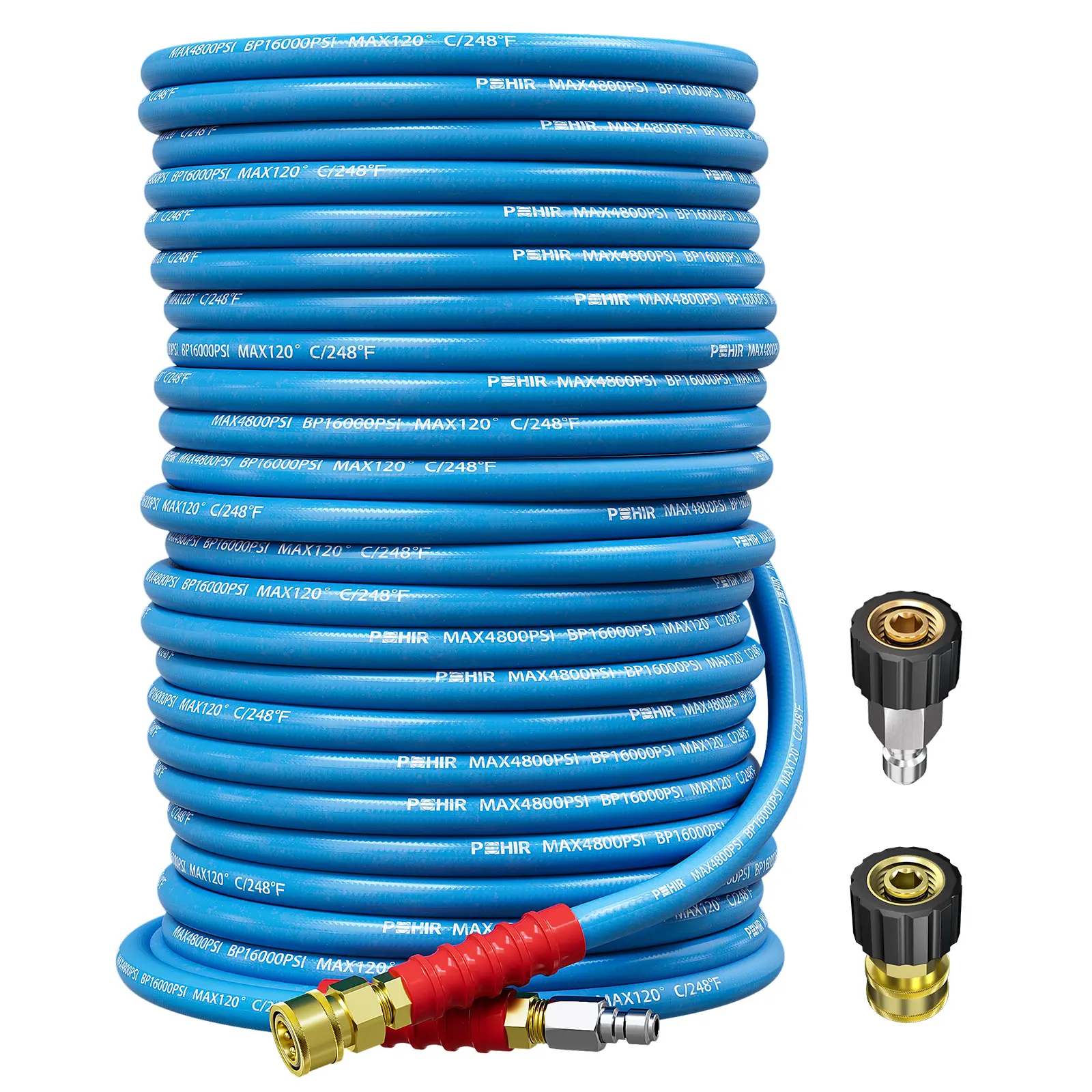 POHIR High PSI Durable Pressure Washer Hose, 4800 PSI, 3/8" Steel Wire Braided, Heavy-Duty Industrial Grade, 248°F Heat-Resistant, Kink-Free, No-Marking, Hot & Cold Water Compatible