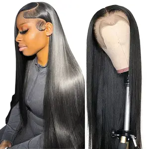 13x4 Straight Lace Front Wigs Human Hair 180% Density HD Transparent Straight Frontal Wig for Women Glueless Straight Wigs Pre Plucked with Baby Hair 30Inch