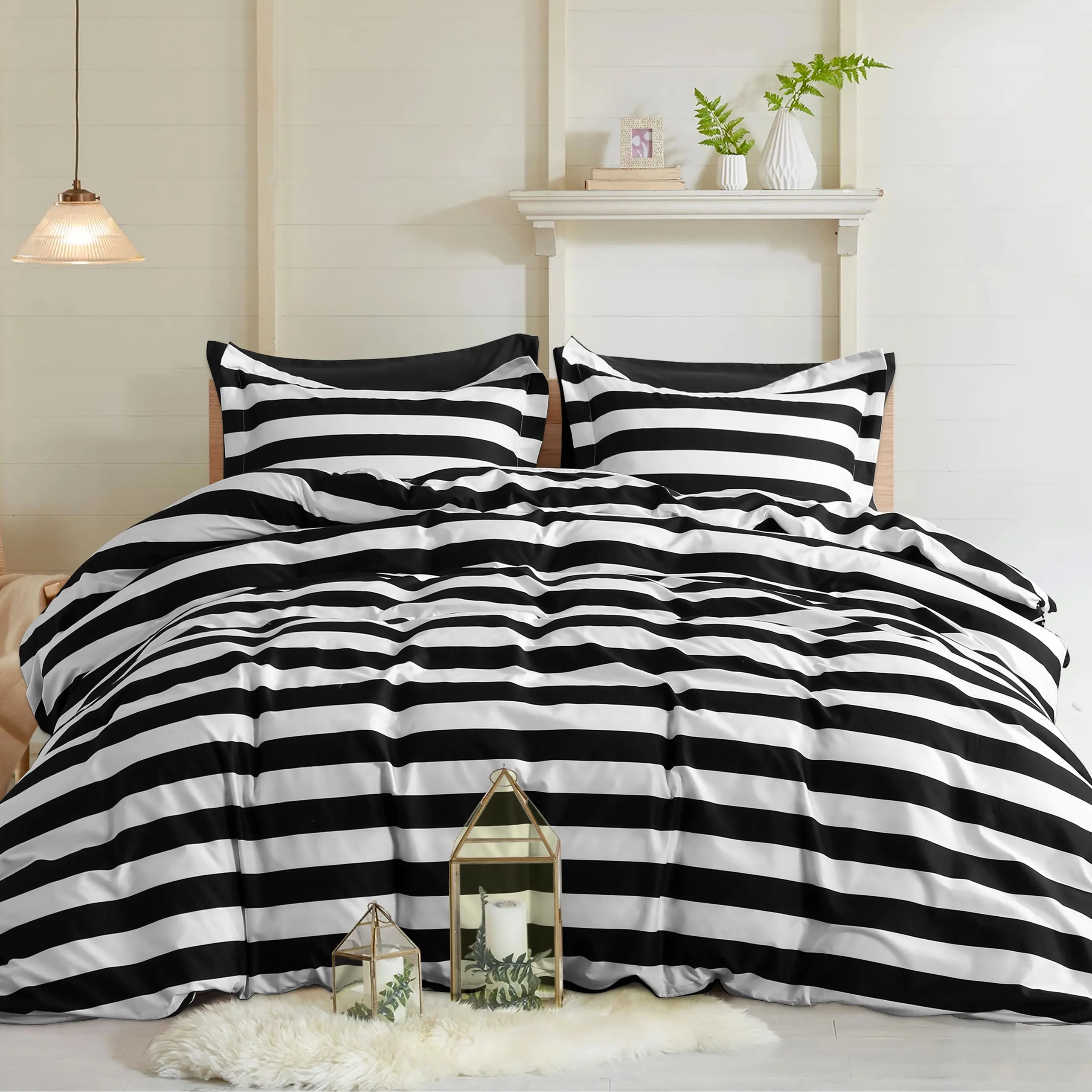 Bedsum Microfiber Decorative Duvet Cover Set - Aesthetic Bedding with Bright Bold Stripes, Ultra Soft Fabric, Zipper Closure, Corner Tie Hold, Gentle Cycle Wash Compatible, Aesthetic Bedding Sets