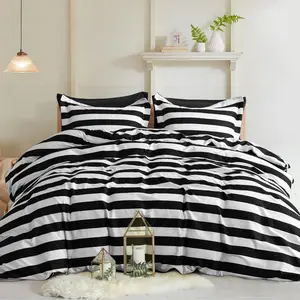 Bedsum Microfiber Striped Printed Duvet Cover Set, Ultra Soft Striped Comforter Cover Set with Zipper and Corner Ties