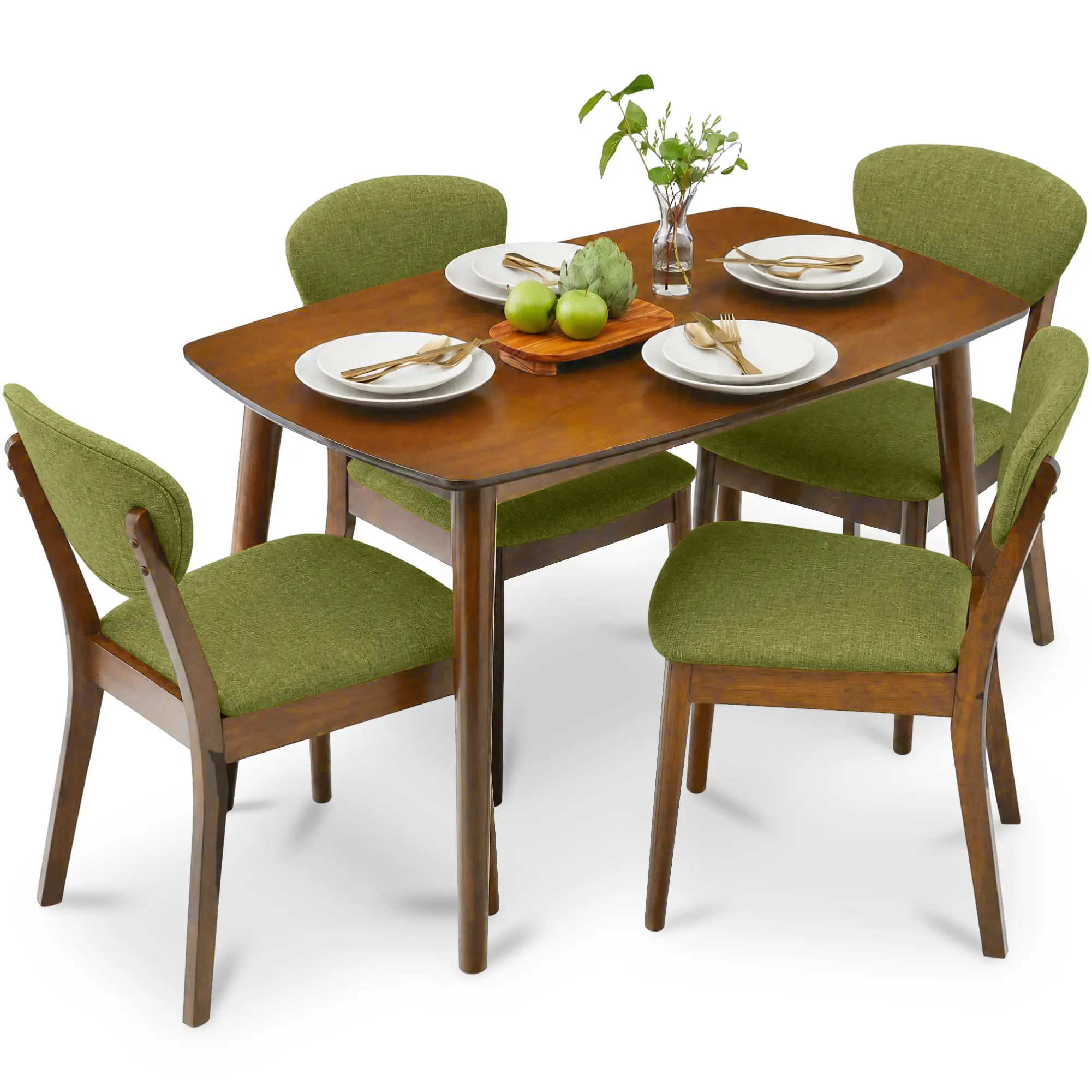 Best Choice Products 5-Piece Compact Wooden Mid-Century Modern Dining Set w/ 4 Chairs, Padded Seat & Back