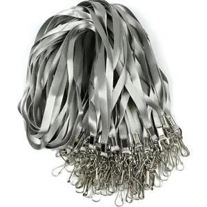 Grey Lanyard Bulk Lanyards for Id Badges Flat Lanyard with Badge Clip Swivel Hook 100 Pack