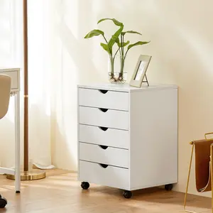 Sweet Furniture F 5 Drawer Chest- Dressers Storage Cabinets Wooden Dresser Mobile Cabinet with Wheels Bedroom Organizer Drawers for Office