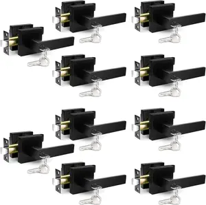 Matte Black Door Handles 6/10-Pack, Keyed Entry Interior Door Knobs(Same Key), Zinc Alloy Heavy Duty Lever Handle(2.2lb), Fits Standard Doors 1-3/8" to 1-3/4" for Bedroom Bathroom