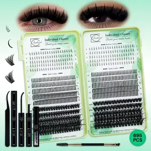 695 PCS Lash Clusters Kit D Curl Bottom/Spike/100D/150D 4 Styles Mix 5-7mm/10-18mm/12-20mm Individual Eyelashes Kit with Bond&Seal Lash Remover Brush Lash Applicator, Perfect for Beginners &Proficient, DIY at Home Easily, for Makeup Daily