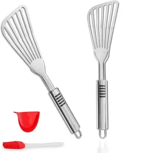 Set of 2 Stainless Steel Fish Spatulas- Rust-Resistant Stainless Steel,Designed for Draining,Featuring a Sturdy Blade for Flipping, Ideal for Cooking, Frying, Non-Slip Handle, And Grilling ﻿,summerwins summerwins