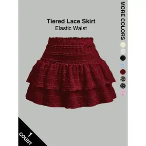 Women's Pleated Ruffled Mini Skirt with Lace High Waist Attached Leggings Gathered Double-Layer Skirt Multi Layer Flared Design Comfortable and Soft Fabric Fashionable Short Skirt Suitable for Outdoor Leisure Activities Daily Wear Back to SchoolGift