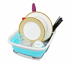 SAMMART 8L (2.1 gallons) Collapsible Plastic Dish Drainer with Drainer Board - Foldable Drying Rack Set - Portable Dinnerware Organizer - Pop Up Saving Kitchen Storage Tray