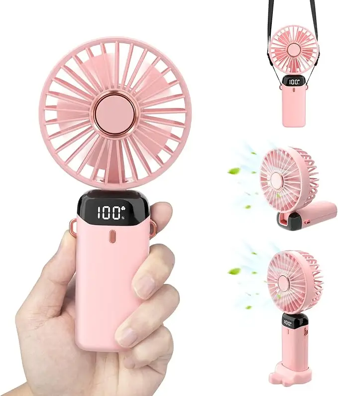 PortableHandheldFan-Min,,Foldable,USBRechargeable,IdealforTravel&OutdoorActivities,5Gear Wind,Digital Displa,4 IN1 Hand Fan Rechargeablew,Summer Selec