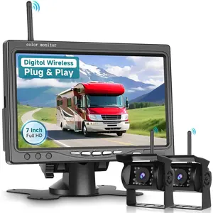 Wireless Backup Camera Kit, Reverse Camera with 7 Inch 1080P IPS Monitor 2 Cameras, Support DIY Parking Line BSD Image Flip IR Night Vision Waterproof Rear View Camera