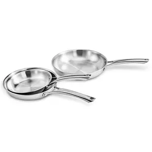 【Father's Day Gift】Stainless Steel Cookware Set, 3 pcs Tri-Ply Skillets Set, Full Clad Stainless Steel Chef's Pan, PFOA & PTFE Free Skillets, Compatible for All Cooktops, Dishwasher & Oven Safe