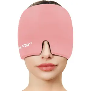 Gel Fabric Migraine Relief Cap Sleep Mask, Hot-Cold Therapy Gel Ice Head Wrap, Sinus & Tension Relief Protective Gear for Puffy Eyes (Pink)