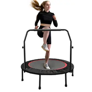 40” Foldable Mini Trampoline Max Load 440lbs, Fitness Rebounder with Adjustable Foam Handle, Exercise Trampoline for Adults Indoor/Garden Workout Home Gym Training Equipment