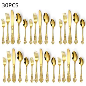 Luxury Style Stainless Steel Cutlery Set, 20/30pcs Including Steak Knife, Fork, Spoon, Tableware Set for Home, Restaurant, Hotel, Wedding, Gift