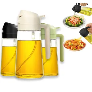 3Pack Kitchen Glass Oil Sprayer - 16oz/470ml 2 in 1 Dispenser Portion Control for Air Fryer BBQ Frying (Black+Green+White)