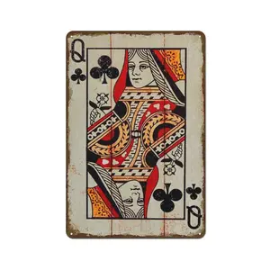 Vintage Playing Card Design Metal Tin Sign, Funny Novelty Retro Poker Design Decorative Wall Hanging Plaque, Wall Art Decor for Home Living Room Bedroom
