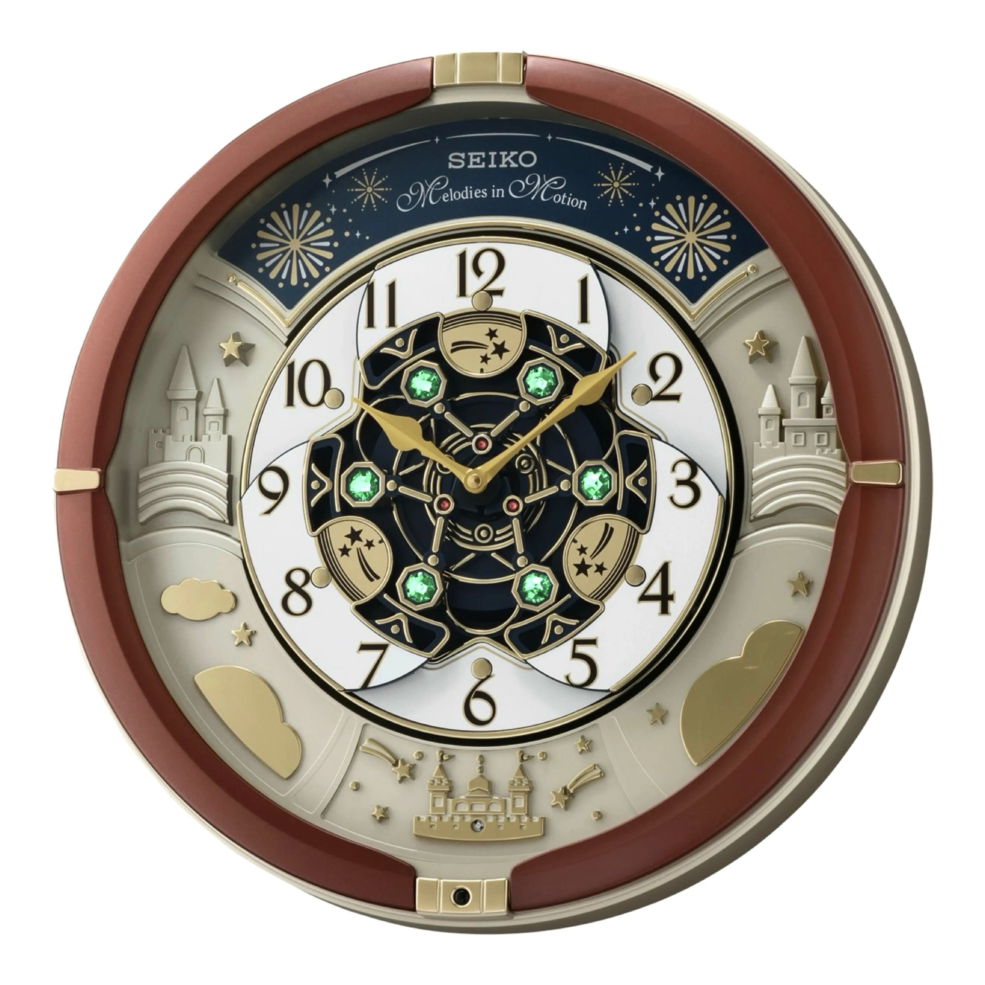 Seiko “Castle Night” Melodies in Motion Dancing Dial Musical Wall Clock with 18 Songs - QXM378BRH