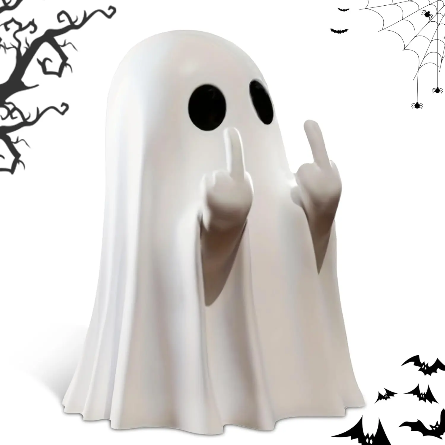 Indoor Gothic Ghost Halloween Resin Statue - Unique Captivating Middle Finger Table Desk Ornament, Desktop Figurine, Collectible Figurines for Halloween Aesthetic Interior Decoration Accessories, Spooky Gift, Figure Decor