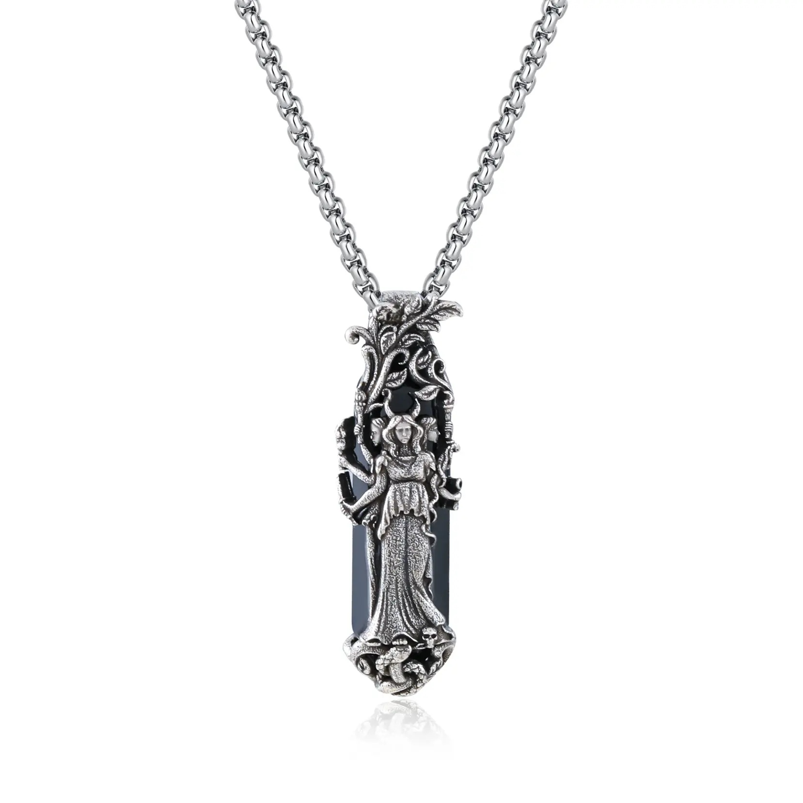 ixluck Hecate  Goddess Pendant Necklace,Wicca Pagan Amulet Talismans Energy Jewelry for Women  Gift   Goddess Adjustable Chain Hypoallergenic Black Onyx Intuition