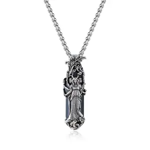 ixluck Hecate  Goddess Pendant Necklace,Wicca Pagan Amulet Talismans Energy Jewelry for Women  Gift   Goddess Adjustable Chain Hypoallergenic Black Onyx