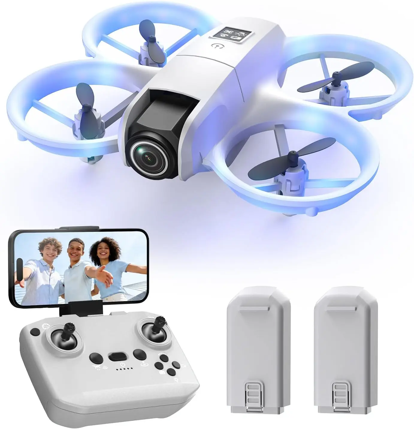 Drone with HD Camera, 360° Rolling One-Key Takeoff/Landing, Headless Mode Remote Control Lightweight Under 249g Drones with 2 Batteries RC Quadcopter Mini Aircraft Gifts, Spring