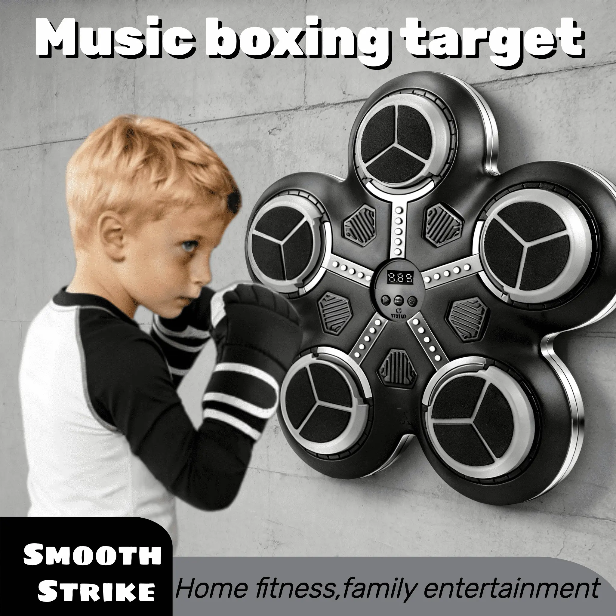 Bluetooth-compatible Punching Machine for Adults & Kids, Interactive Reaction Game, Music & Counting, Home Fitness, Gift with Charging Cable & Gloves