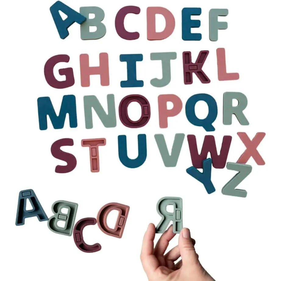 Large Durable Food-Grade Silicone Chewables Uppercase ABC Magnetic Alphabet Fridge Magnet Set - 26-Piece Multicolor Strong Mag Home Decor Refrigerator Magnets for Toddlers 1-3 Classroom Learning, 26 Pcs