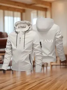 Men's and Women's Fashion Jacket with Milano Print, Zipper Pockets, Casual Hooded Design, Spring & Fall Polyester, Unisex Pullover