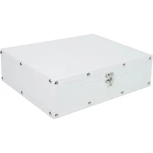 DreamsEden Large Wooden Keepsake Box - White Leather Storage Box with Hinged Lid & Latch, Memory Treasure Chest for Jewelry, Photos, Letters, Crafts| Decorative Home Decor Trunk