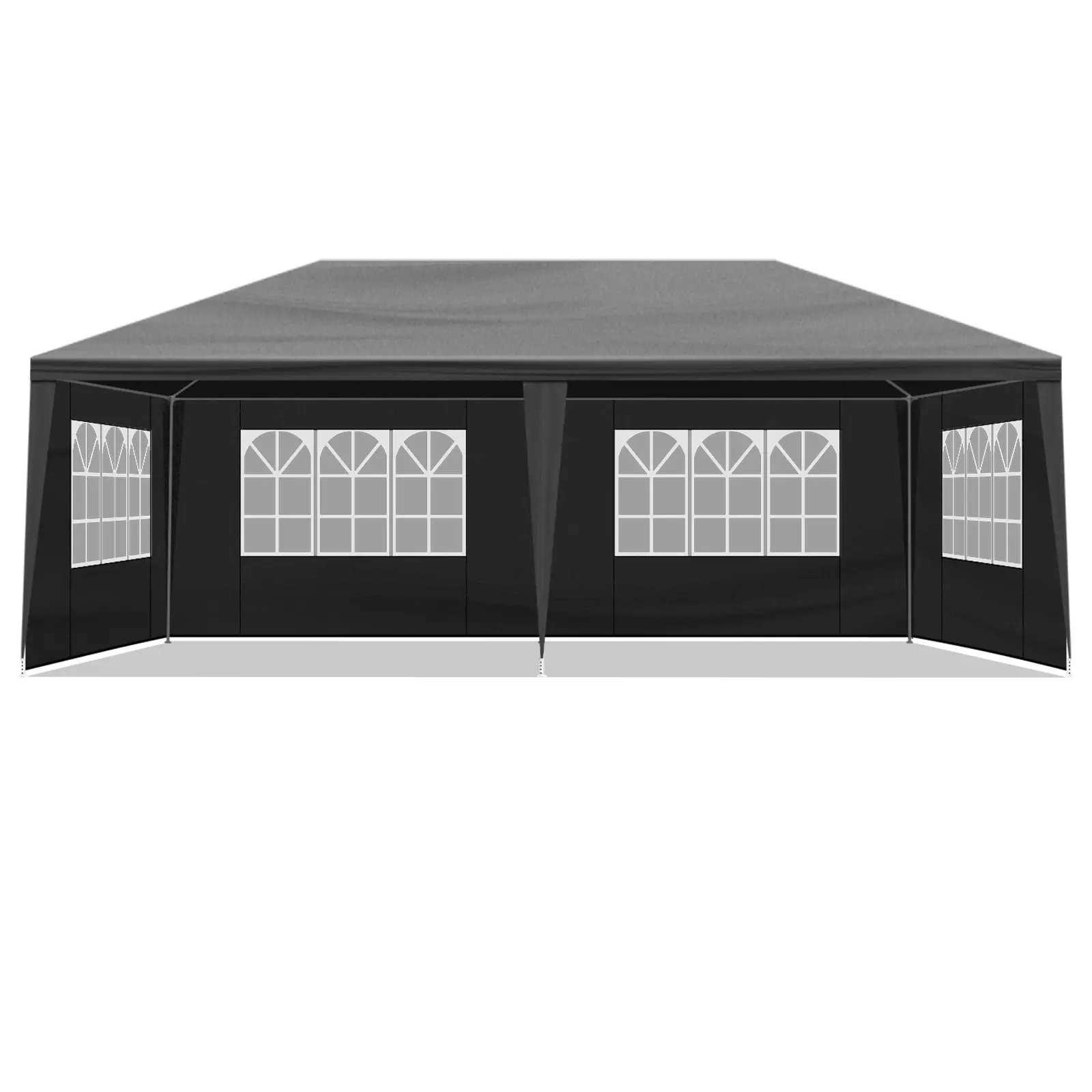 10x20 FT Black Outdoor Shelter Gazebo Tent, Heavy-Duty PE Canopy with 2 Zipper Doors, 4 Clear Windows, Powder-Coated Steel Frame & Tent Stakes, Manual Assembly for Wedding, BBQ