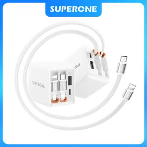 SUPERONE 84W Retractable Mobile Wall Charger Block, 4-Port USB-C Multi-Port Charger with Dual Charging Cables, Instant Fast Charging for MacBook, iPad, iPhone 17/16/15/14/13, Galaxy, Pixel Smartphones