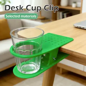 1 Count Desktop Cup Holder Clip, space-saving cup holder for drinks, soda, coffee or tea, multifunctional desktop cup holder clip suitable for home, office and school (Green), Clips to Desk Edge, Clears Clutter & Keeps Workspace Tidy