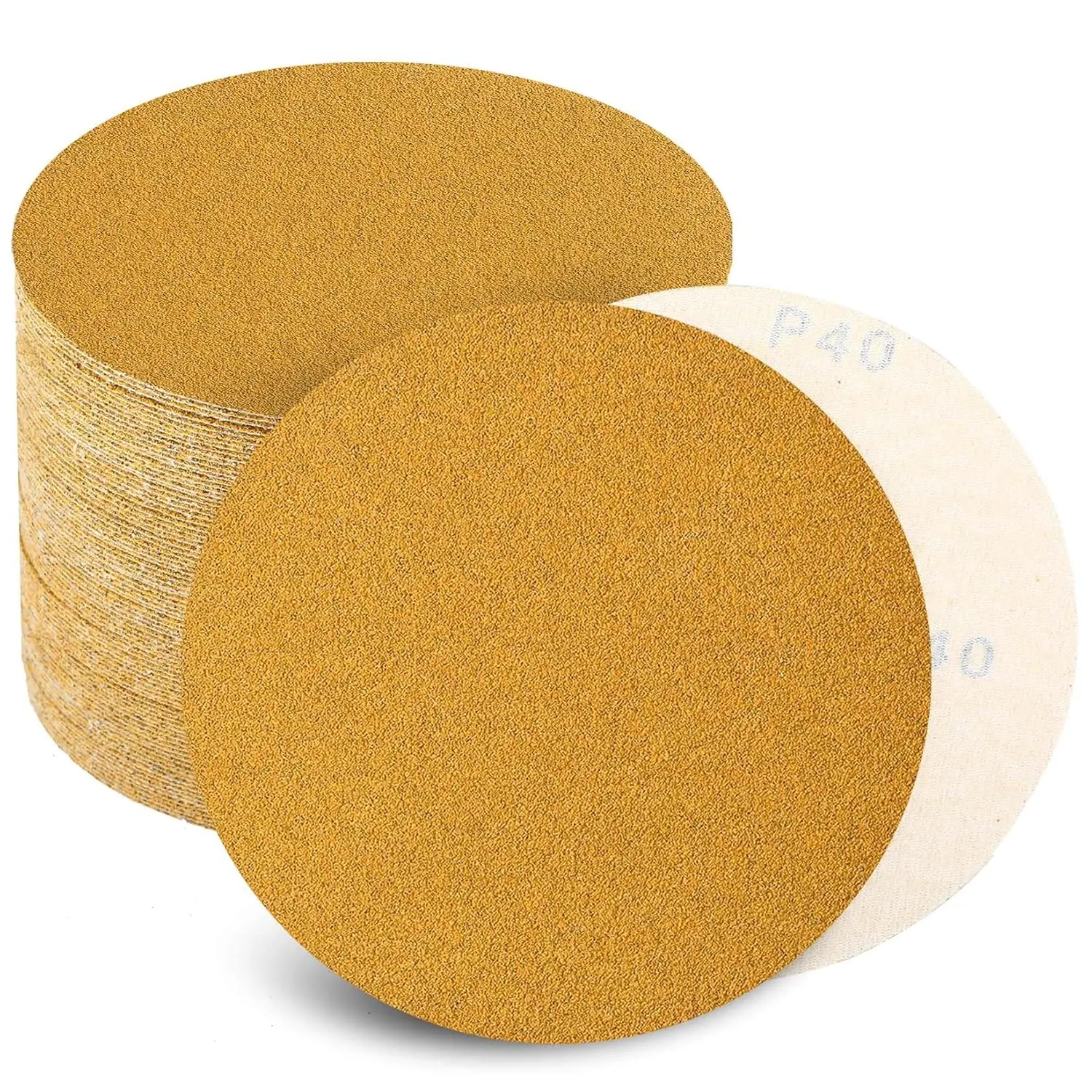 6-Inch No-Hole Sanding Discs (100pcs/Box), Multi-Grit Hook-and-Loop Aluminum Oxide Abrasive Set, RO Sander Fit, Wear-Resistant Binder for Longer Cut Life, Power Tool Accessory for Automotive Paint, Body Fillers, Wood Furniture Finishing