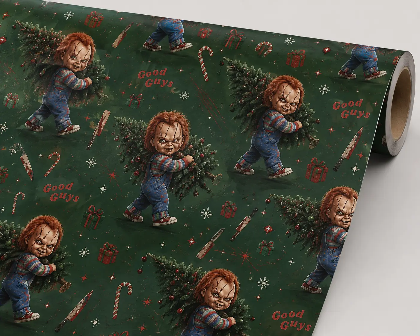 Horror Christmas Wrapping Paper – Chucky Christmas Gift Wrap, Creepy Holiday Wrapping Paper for Horror Fans