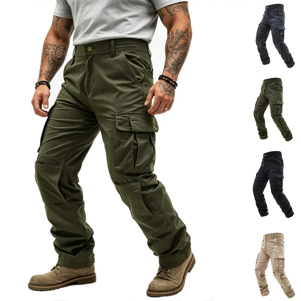 Men’s cargo pants that are tear-resistant and wear-resistant; solid-color straight-leg long pants with multifunctional pockets, suitable for a variety of occasions—construction, gardening, hiking, and outdoor activities—and ideal as lightweight long pants