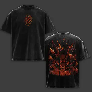 Nine Tails Fox T-Shirt – Vintage Washed Naruto Inspired Tee, Kurama Anime Graphic Shirt, Manga Acid Wash Heavy Cotton Unisex Streetwear, Casual Anime Graphic Tee, Gift for Anime Fans, Gym Pump Cover