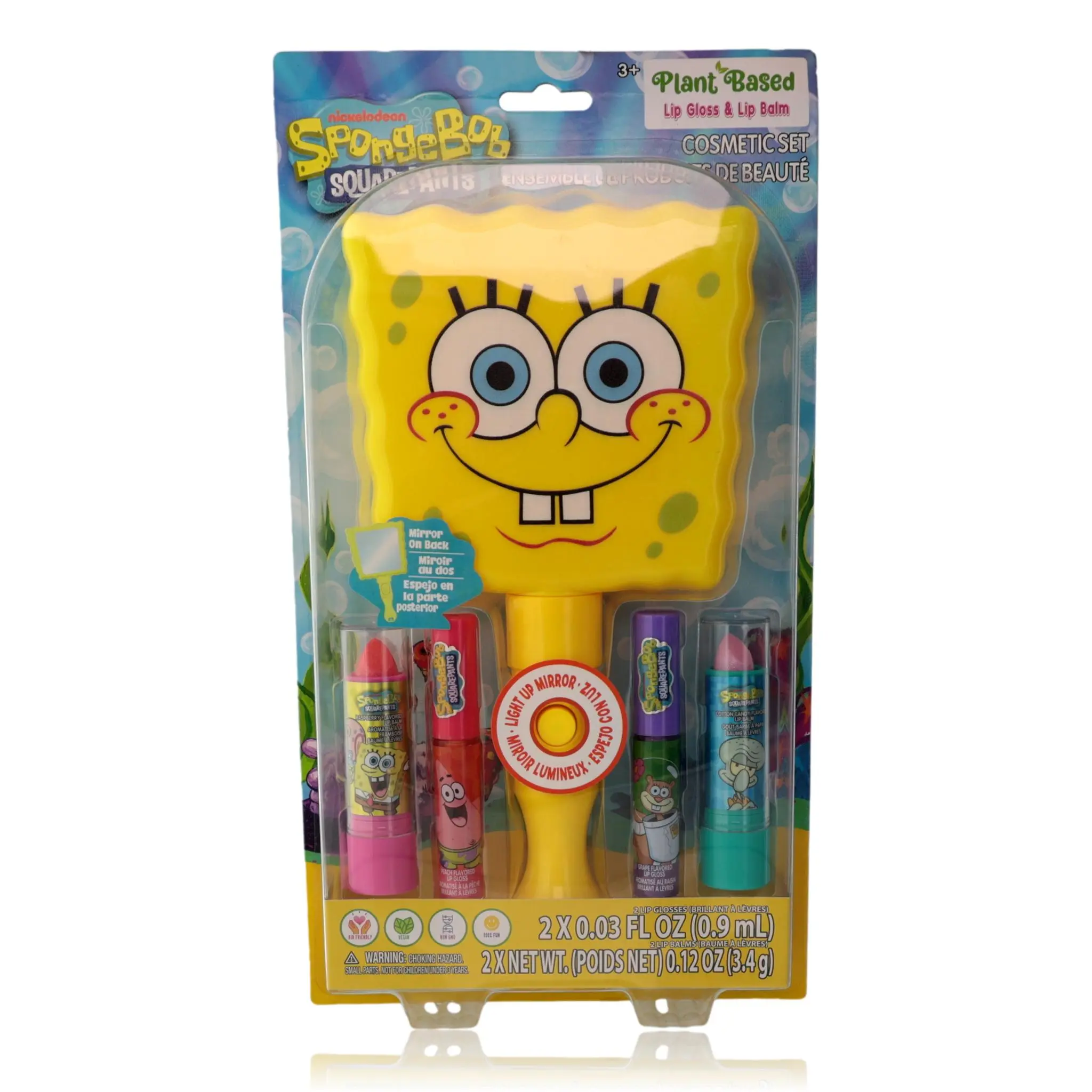 Spongebob Squarepants Kids' Cosmetic Set - 0.9ml Makeup Beauty Products Including Brush & Lipgloss, 4 Tubes