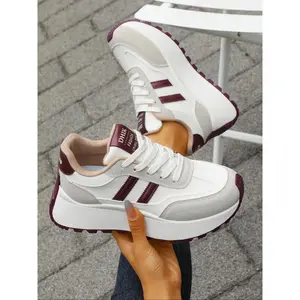 New Fall Women's Thick Sole Shoes, Elevator Casual Patchwork Leather Sneakers, Student Trendy Comfortable Breathable Versatile Lightweight Commute