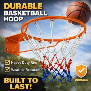 Wall Mounted Basketball Hoop – Durable Heavy Duty Kids & Youth Basketball Rim for Indoor Outdoor Weather Resistant Play | Standard Training Basketball Goal with Net, Wall Anchors & Pump Needle for Backyard, Home & School, Training Equipment (No Dunking)