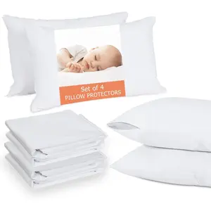 Pillow Protector with Zipper 4 Packs , Pillow Covers Encasement Smooth Dust Proof with Breathable Holes Allow Air to Circulate
