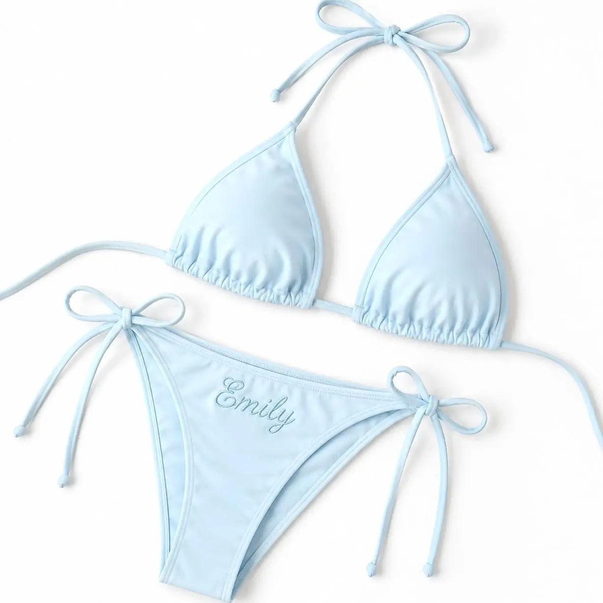 Custom Name Bride Bikini Set and Sarong, Personalized Embroidered Tie Side Swimsuit for Bridal Shower and Honeymoon