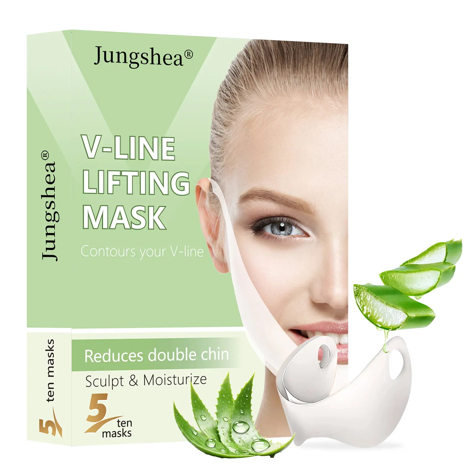 V-Line Contouring Collagen Face Masks with Hyaluronic Acid - Adhesive Facial Patch Face Masks for Double Chin & Jawline Shaping, Moisturizer, Tightens Skin, Combination Skin Care, 10 Pcs Adult Daily Firming Lifting Patches, Hydrating, Skin Tightener