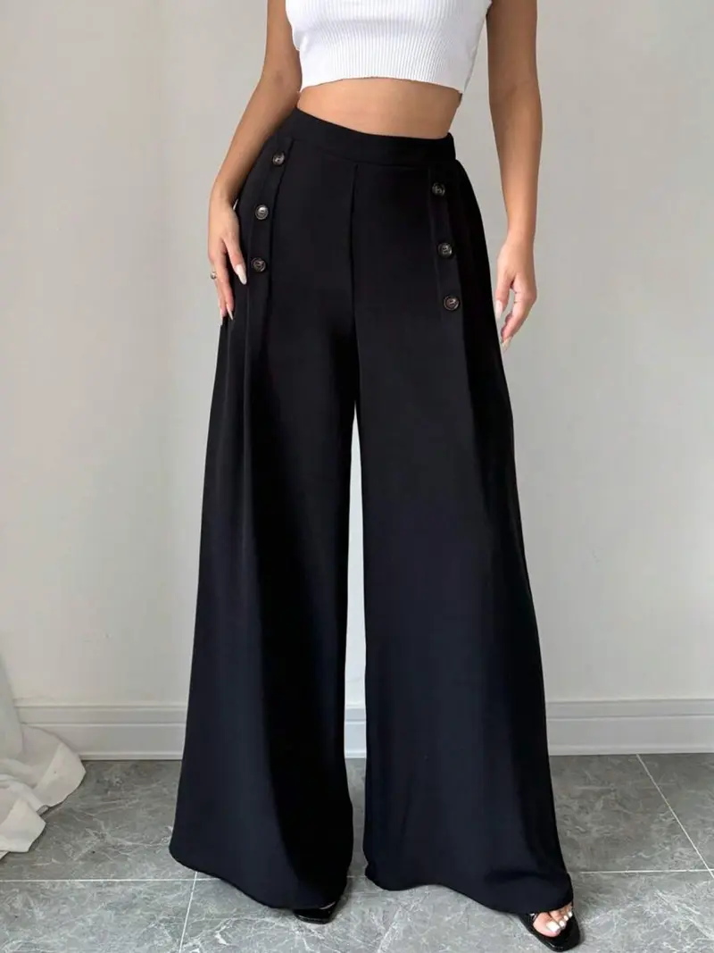 chinese dress ladies EVALESS Womens High Waist Button Stretchy Work Pants Straight Leg Office Ladies  Dress Pant Business Casual Trousers Knit Comfy Loose Travel Slacks Trendy  2025 Yoga Womens Pants with Pocket Black Small at main image 0