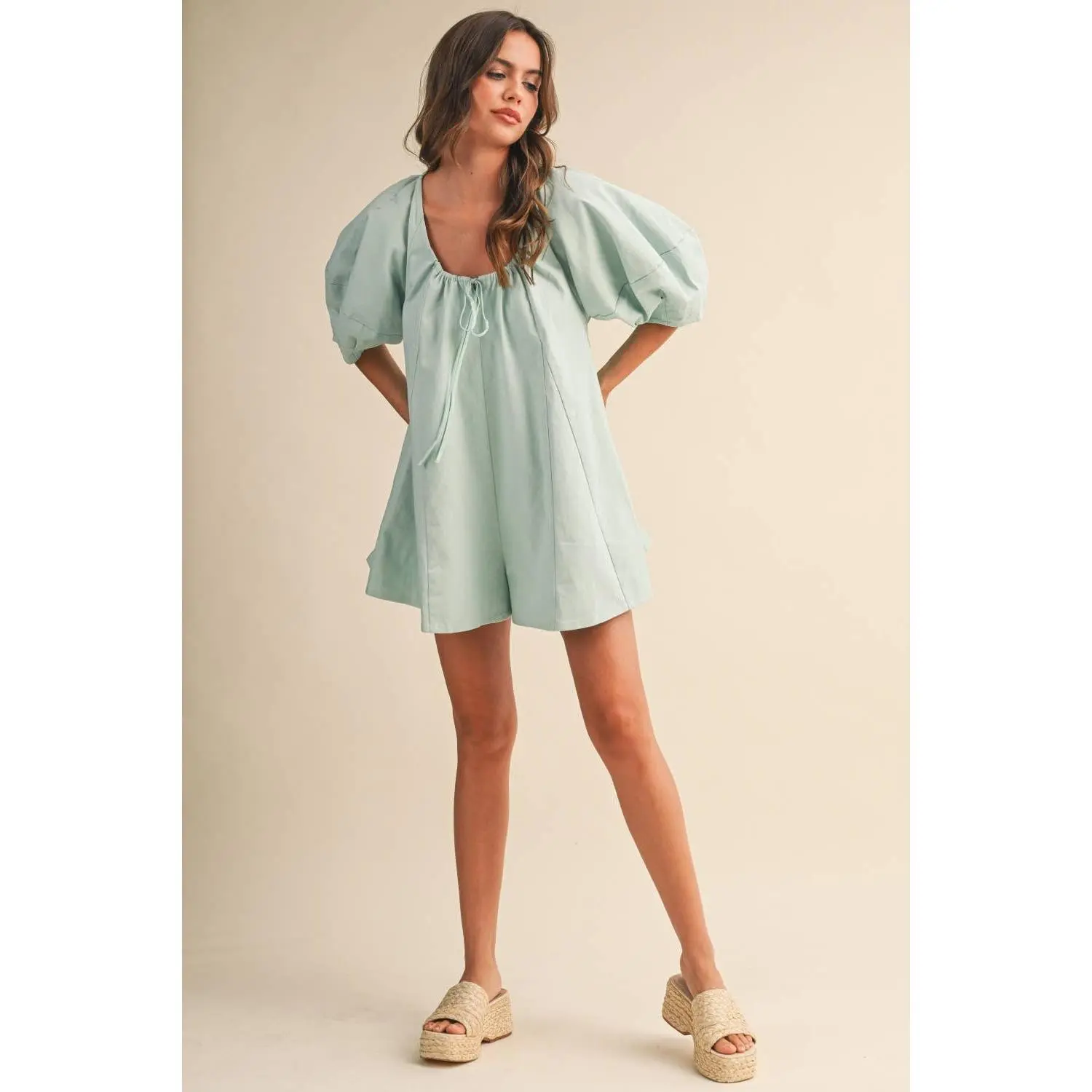 Oversized Puff Sleeve Romper