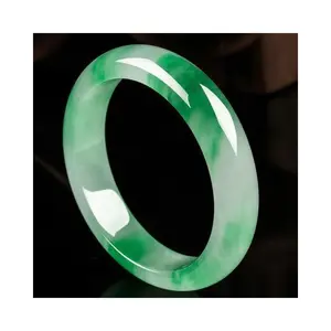 Pure Natural Myanmar Ice Green Floating Flower Jade Bracelet for Women Light Green Jade Bangle Elegant Jewelry jade bangles Lemon Jade