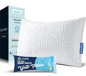 Shredded Memory Foam Pillows for Sleeping - Queen Size, Cooling Gel Pillows for Hot Sleepers Luxury Bamboo Pillow for Side and Back Sleeper, Soft Yet Support Adjustable Bed Pillow with Extra Fill