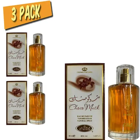 Al-Rehab Choco Musk Unisex Alcohol-Containing EDP Spray 3-Pack (50ml/1.65 fl. oz) - Chocolate Scented Perfume with Cocoa Base Note, Cruelty Free, Perfumes for Women