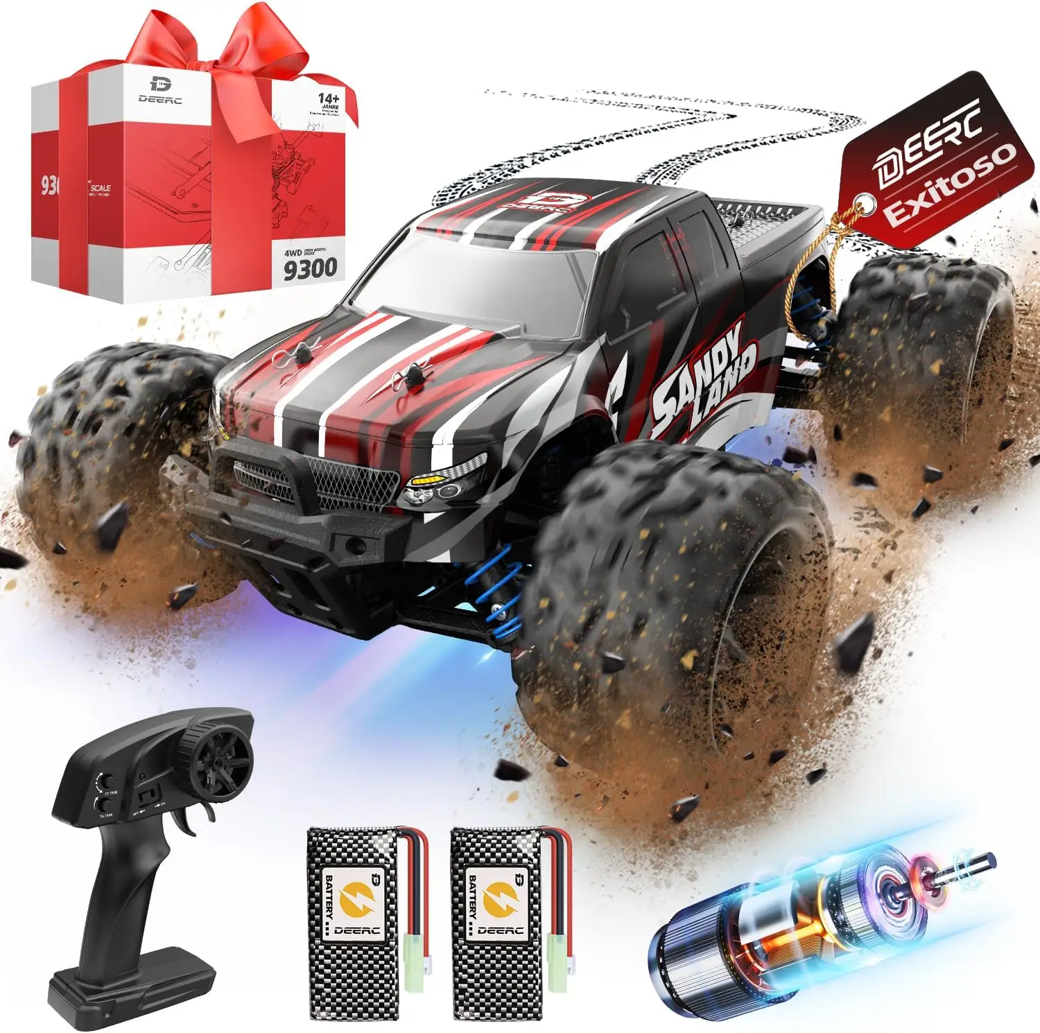 DEERC 9300 Remote Control Car High Speed RC Cars 1:16 Scale 40 KM/H 4WD Off Road Monster Trucks,2.4GHz All Terrain Trucks with 2 Rechargeable Battery
